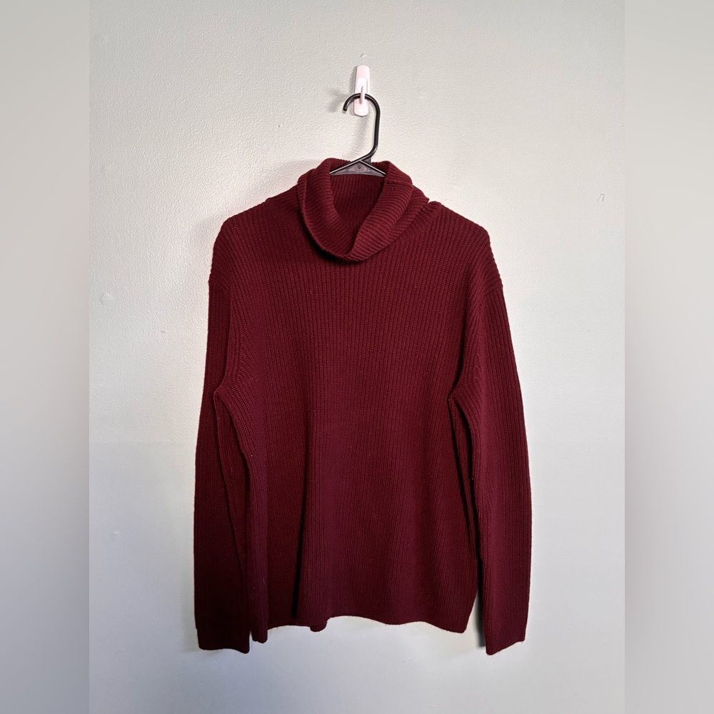 Quince Mongolian Cashmere Fisherman Turtleneck Sweater Rich Burgundy Sz S